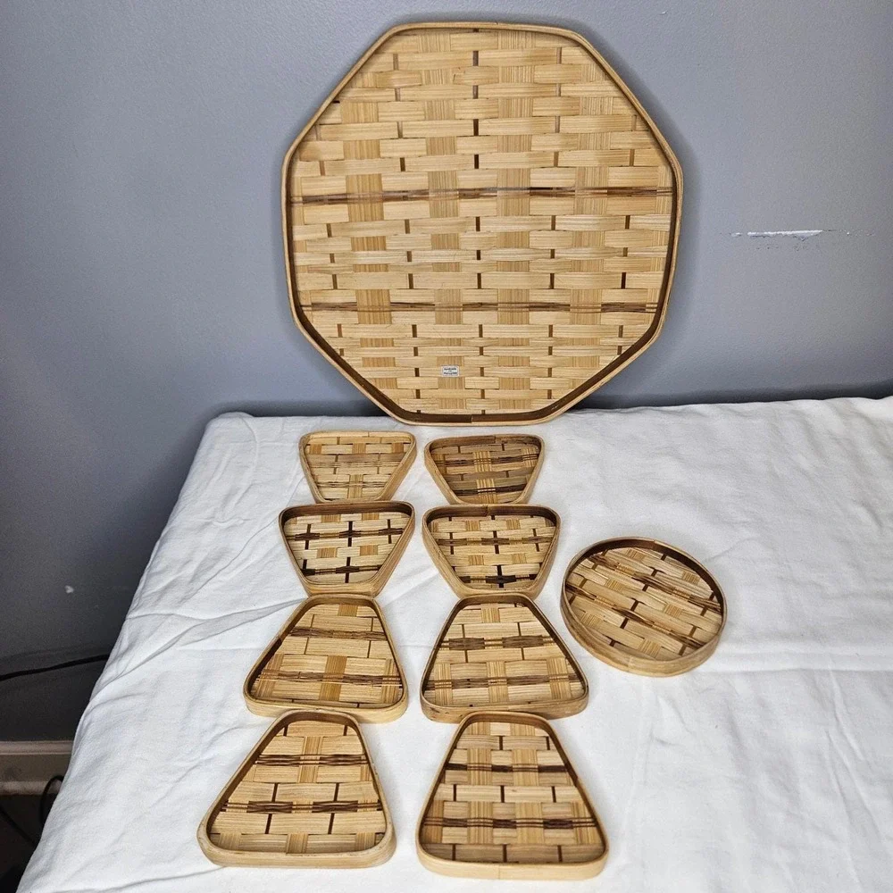 Handmade Woven Bamboo Octagon Serving Tray 10pc Appetizer Platter Philippines‎